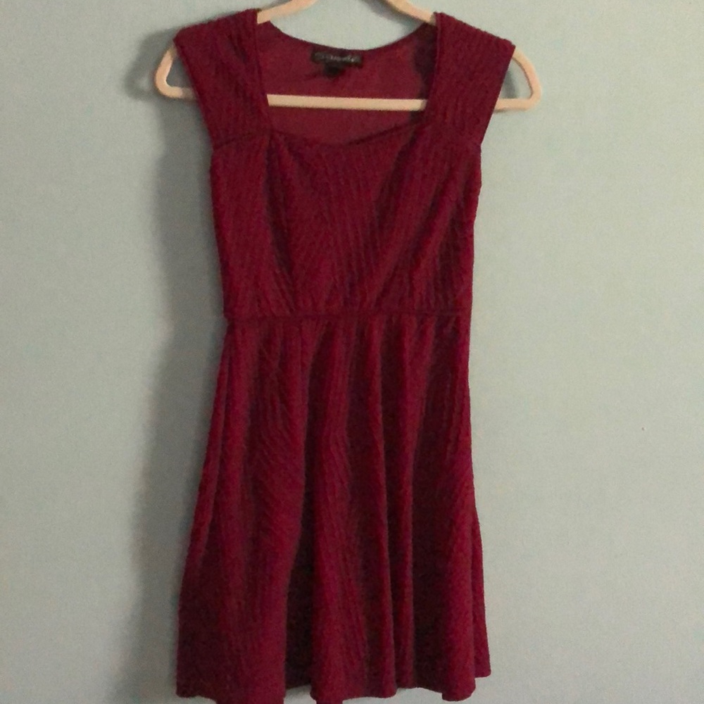 Burgundy midi dress.